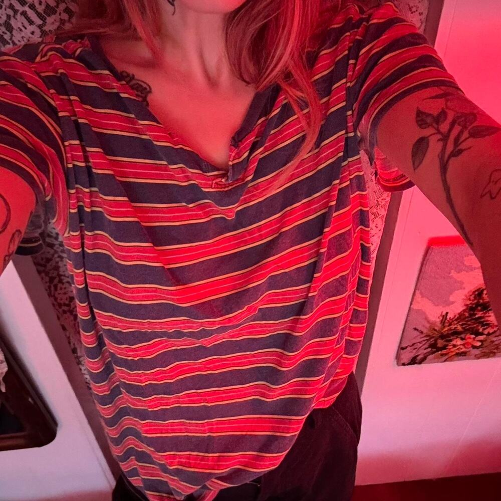 Vintage 90s Gant Rugger Striped Single-Stitch T-Shirt Red Navy Yellow